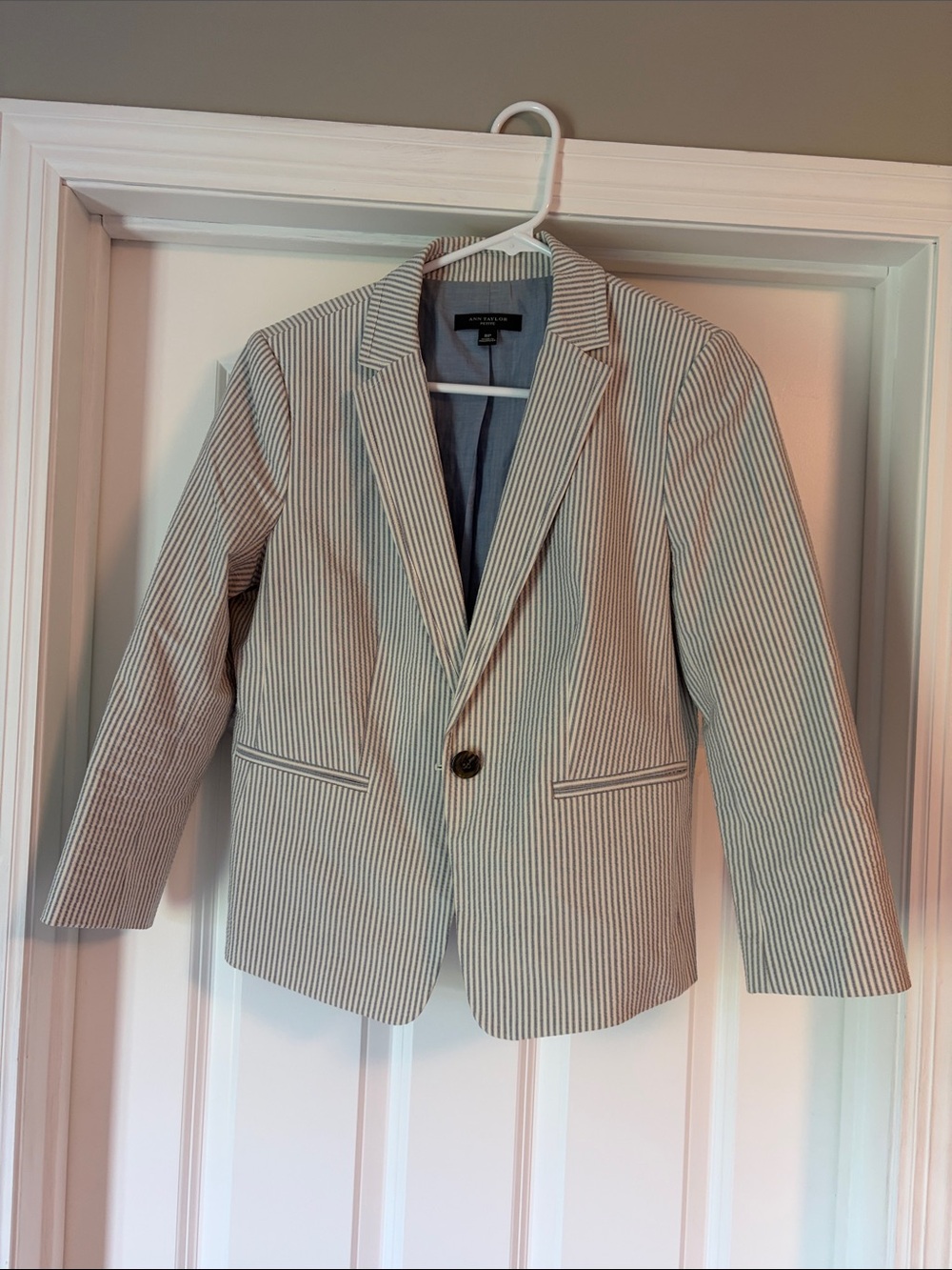Ann Taylor Cream and Blue Striped Blazer